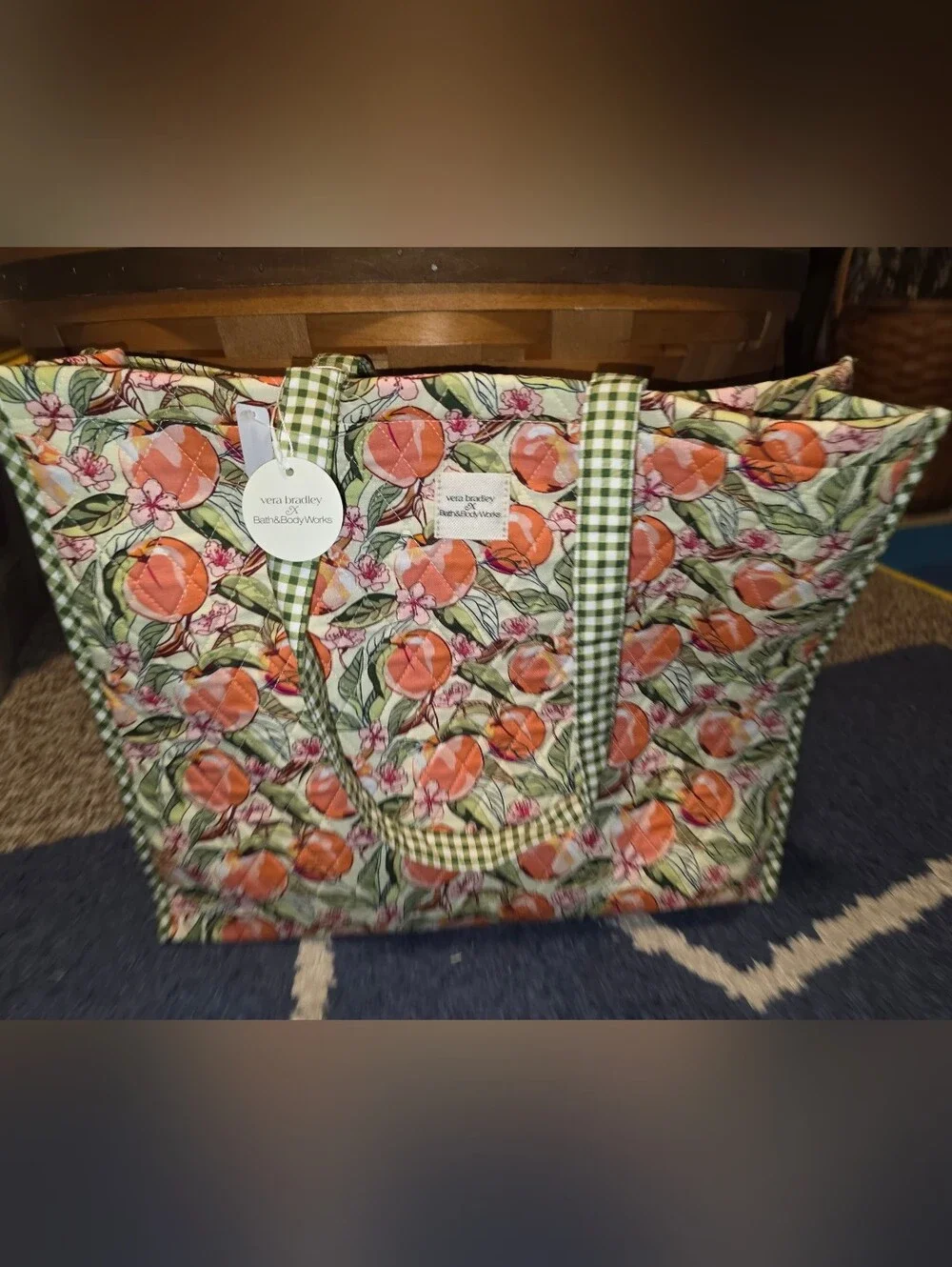 Bath & Body Works and Vera Bradley tote bag featuring a peach blossom print